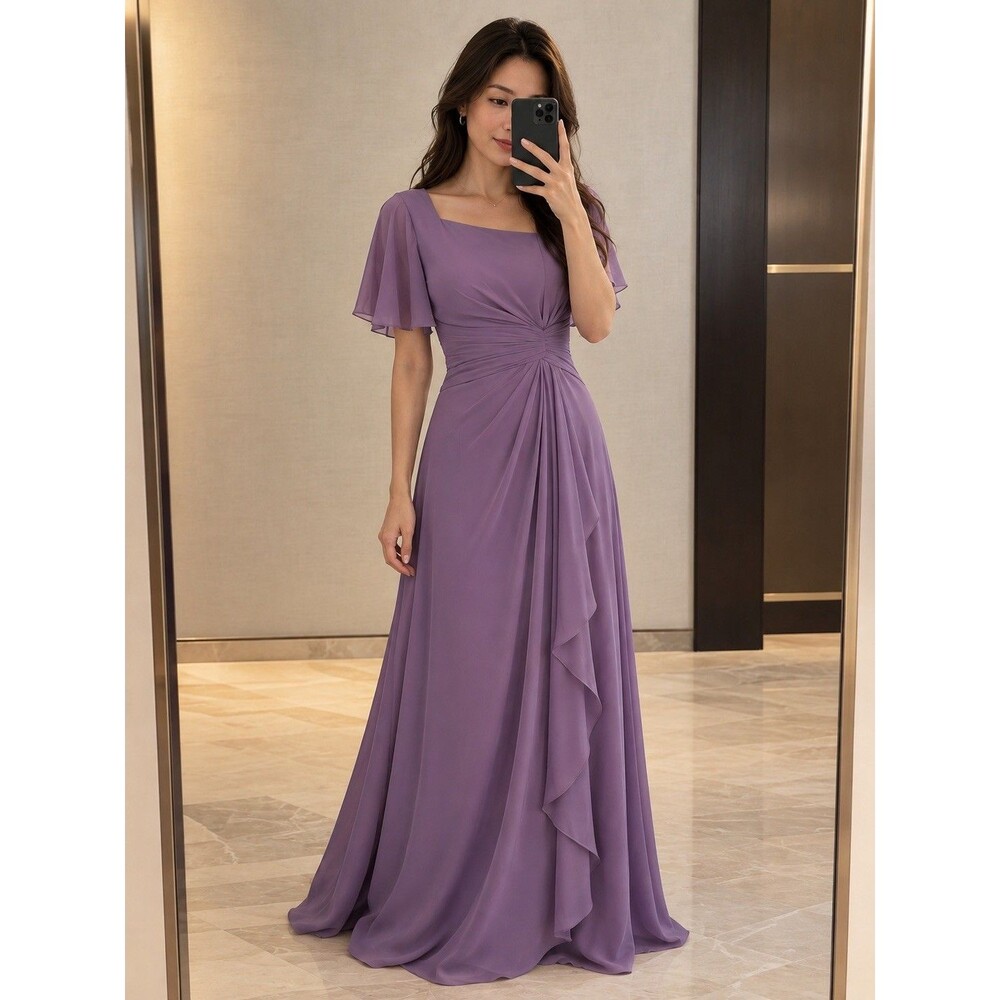 Cap Sleeve Chiffon Long Formal Dress size 16 purple color
